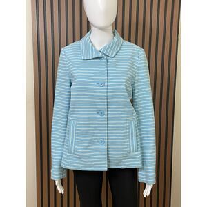 Talbots Women's M Blue Blazer Cotton Jacket Nautical Striped Career Stretch